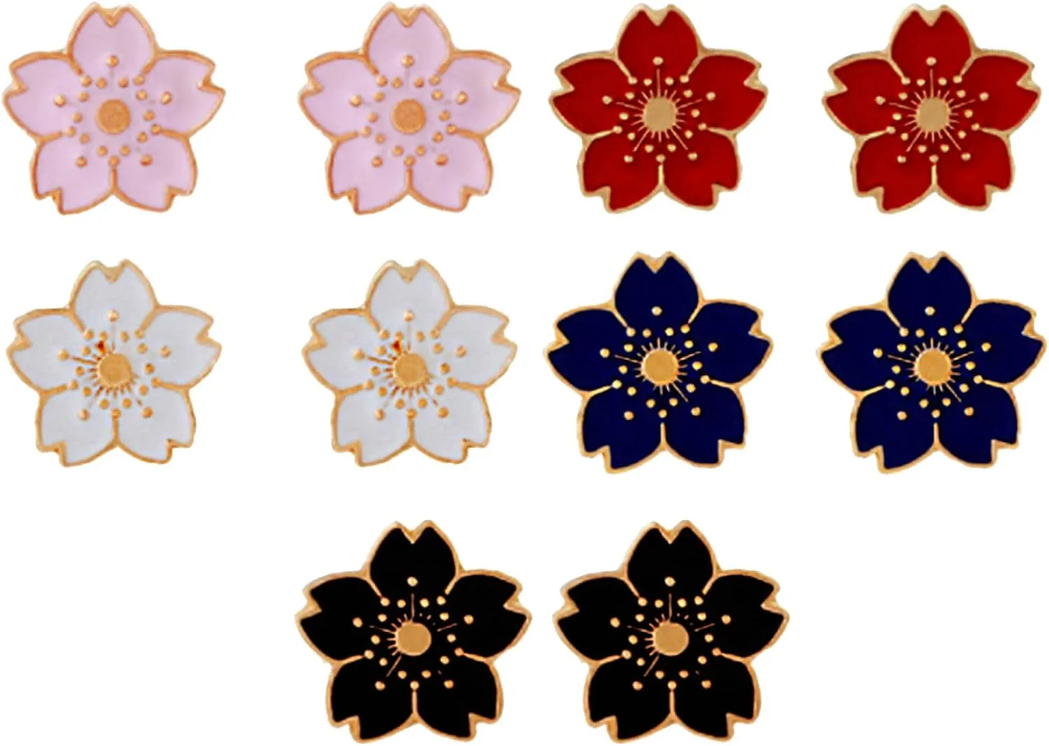 10 Pack Cute Enamel Flower Funny Brooches Pin Set Fashion Sakura Themed Bags Backpacks Jackets Hat Lapel Brooch for Women Girls Gold Plated