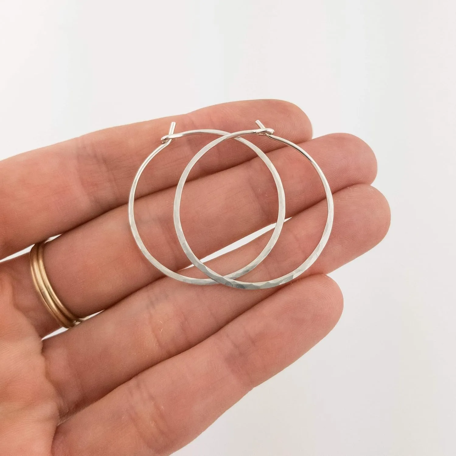 1.25 Inch Sterling Silver Hammered Hoop Earrings for Women, Minimal Everyday Earrings