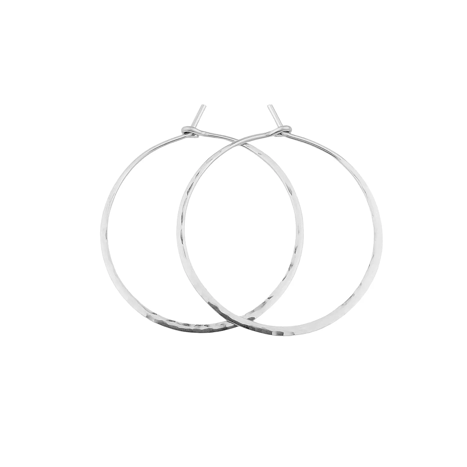 1.25 Inch Sterling Silver Hammered Hoop Earrings for Women, Minimal Everyday Earrings