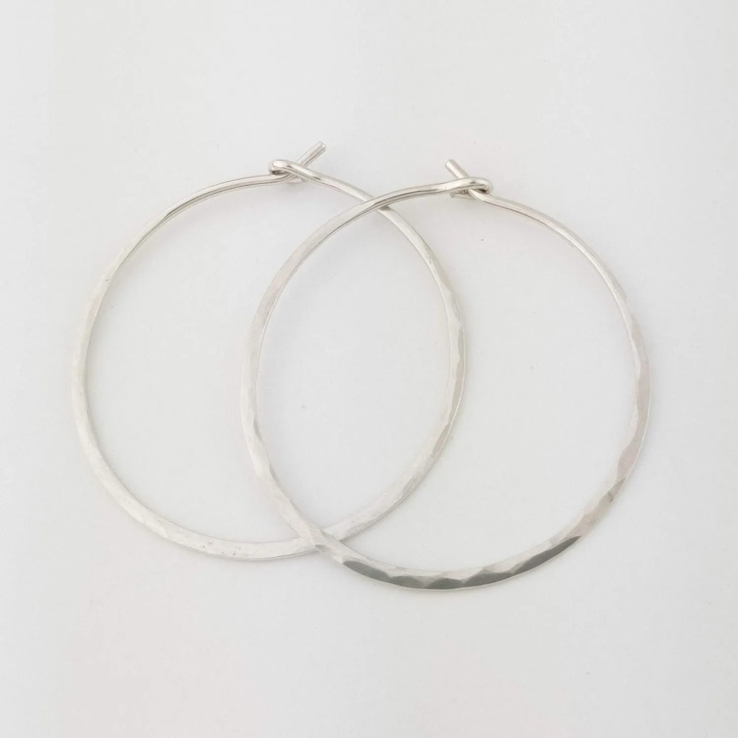 1.25 Inch Sterling Silver Hammered Hoop Earrings for Women, Minimal Everyday Earrings