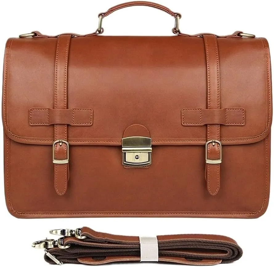 14 Inch Vintage Distressed Leather Briefcase Waterproof Business Travel Messenger Bag Men Vacation Office Commuter