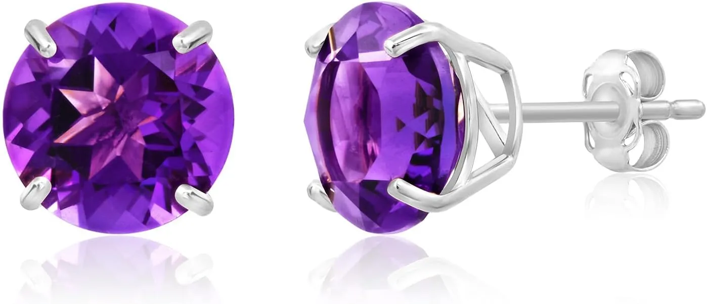 14k Gold Large Round Stud Earrings for Women | 9mm Birthstone Earrings | Gemstone Earrings for Women | Gemstone Stud Earrings for Women by MAX   STONE