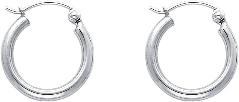 14k White Gold Simple Hoop Plain Minimal Modern High Polish Earrings