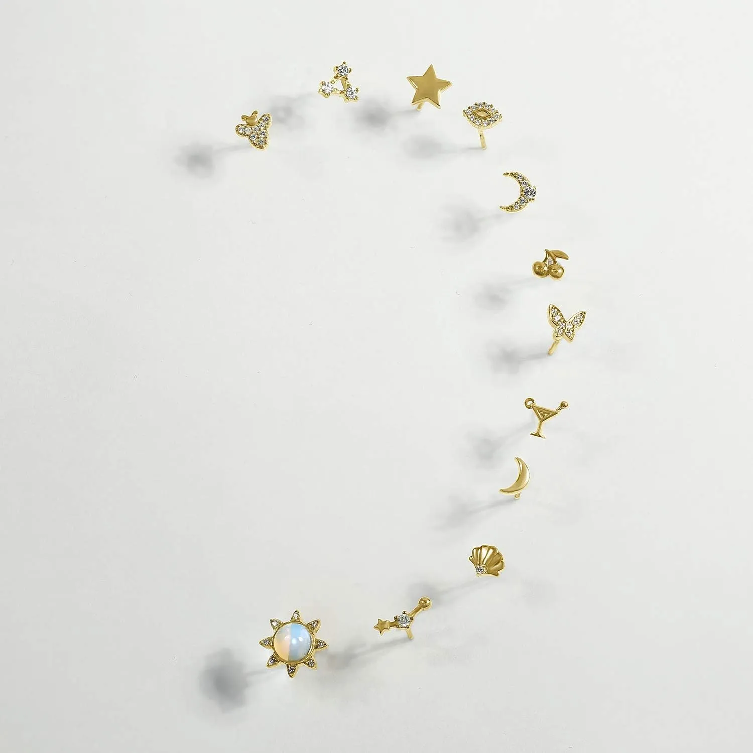 14K Yellow Gold Plated Sterling Silver Cubic Zirconia Minimal Stud Earring Set