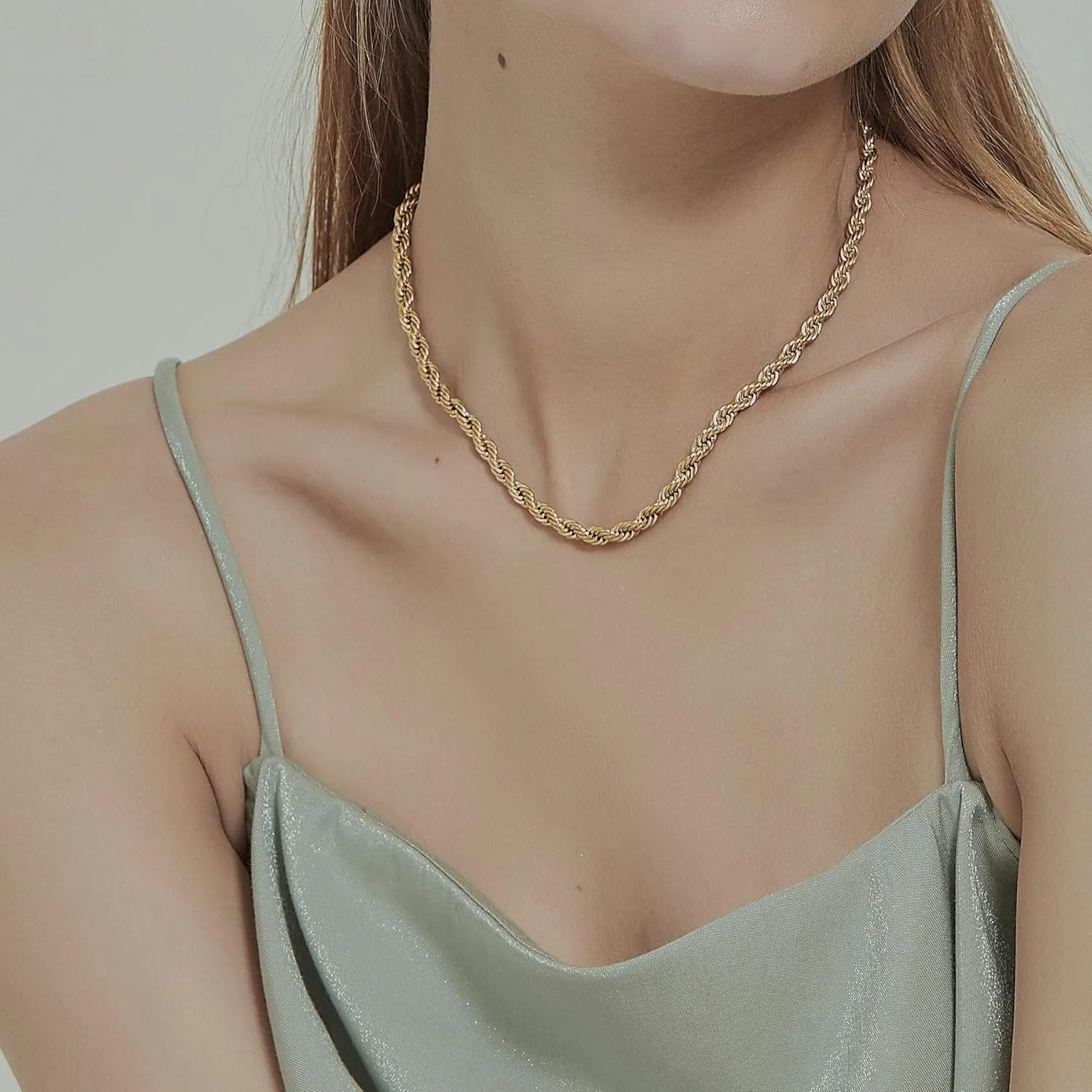 18K Gold Plated French Rope Twist Chain Necklace (two styles), Vintage Minimalist Style, Bold Chunky Chains, Women Jewelry