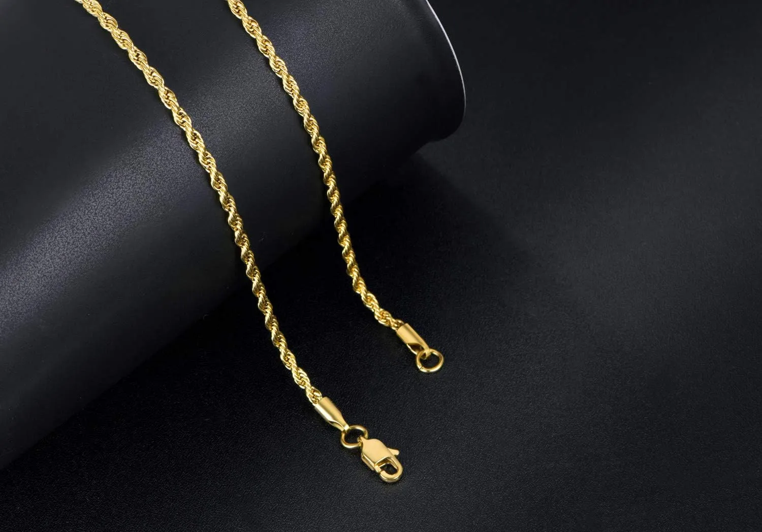 18K Gold Plated Rope Chain Stainless Steel Necklace for Men and Women, Wide 2.5mm 3mm 4mm 5mm
