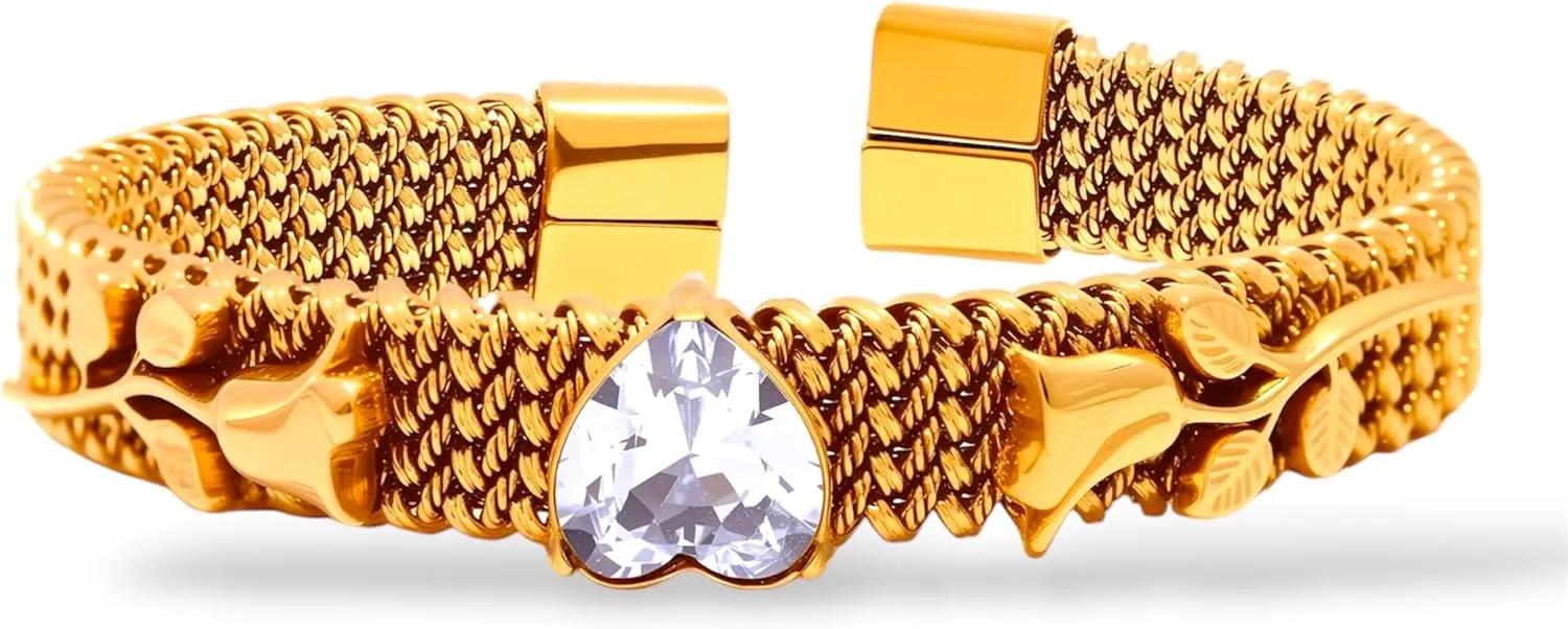 18K Gold Plated Stainless Steel Bangle Bracelet - Elegant Gold Bracelets for Women, Premium Bracelets for Women, Luxurious Gold Jewelry, Classic Gold Bracelet, Cuff Bracelet