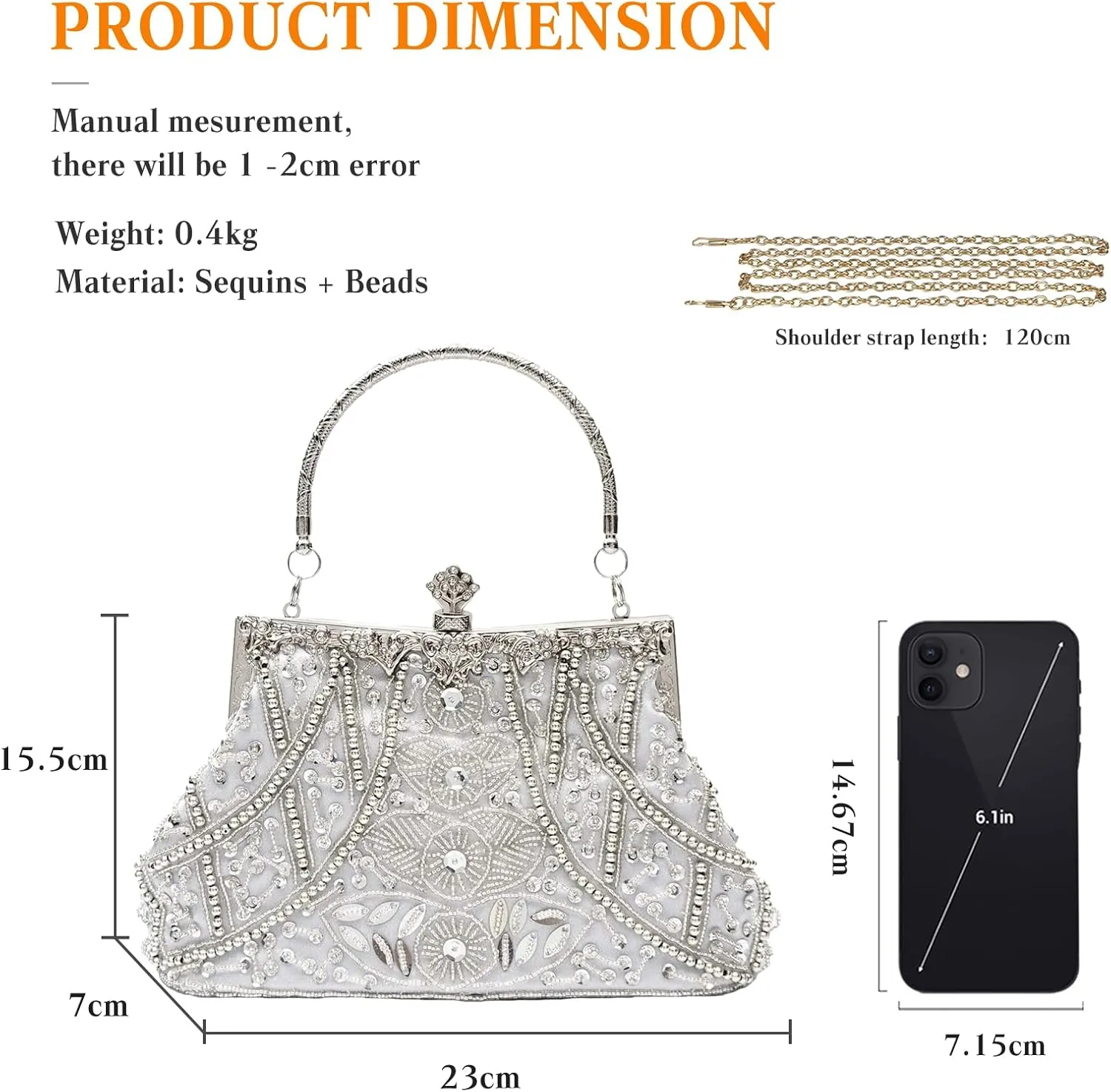1920s Vintage Beaded Evening Bag for Women Pearl Clutch Bag Sequin Handbag Bridal Wedding Purse