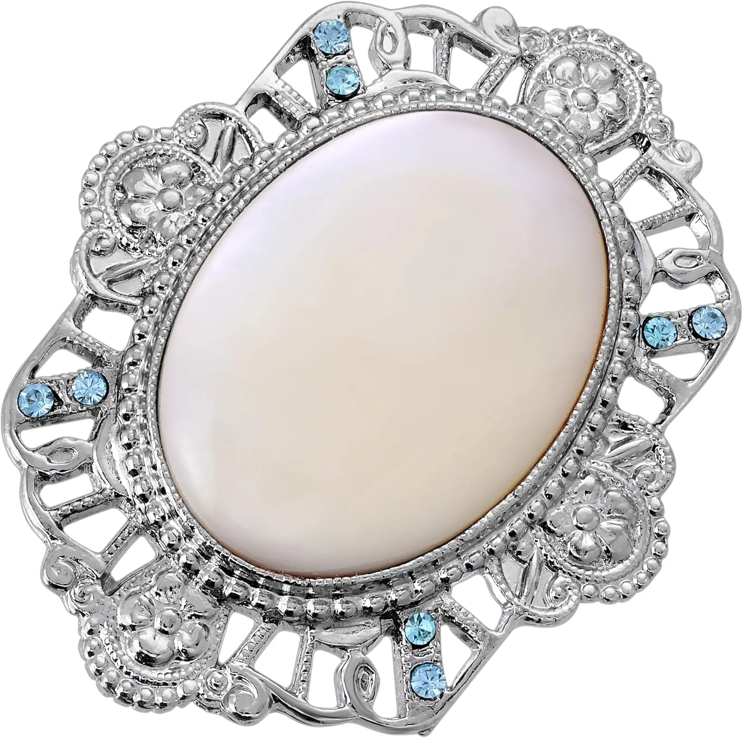 1928 Jewelry Acquamarina Mother Of Pearl Filigree Flower Pin, Great For Dresses, Scarves, Hats, Lapels, Blazers And Coats