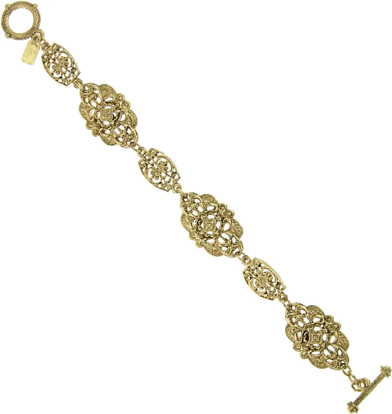 1928 Jewelry Gold Nouveau Signature Filigree Toggle Link Bracelet 7.5"