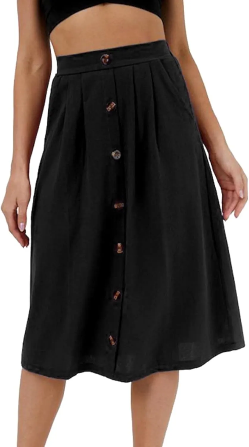 2023 Women Casual Skirts Frill Tie Waist A Line Midi Skirt with Pockets Sparkly Skirts