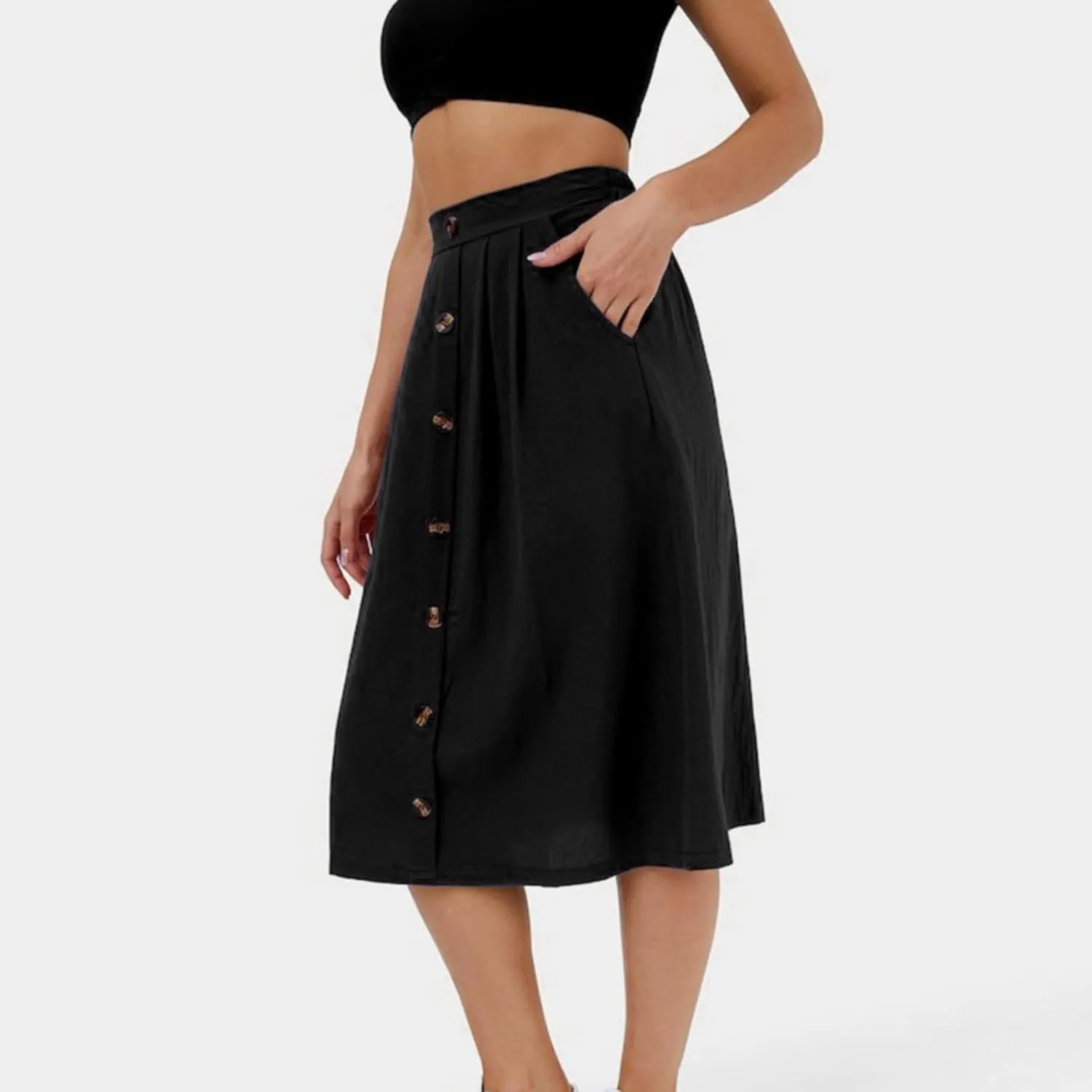 2023 Women Casual Skirts Frill Tie Waist A Line Midi Skirt with Pockets Sparkly Skirts