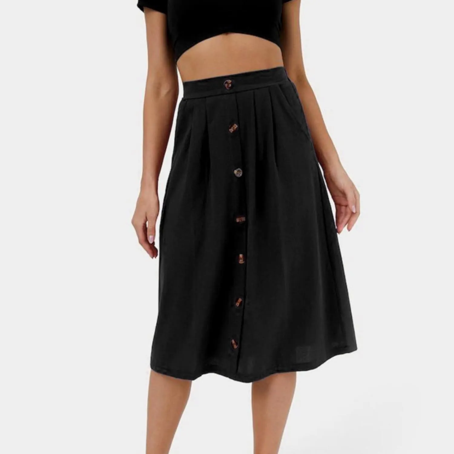2023 Women Casual Skirts Frill Tie Waist A Line Midi Skirt with Pockets Sparkly Skirts