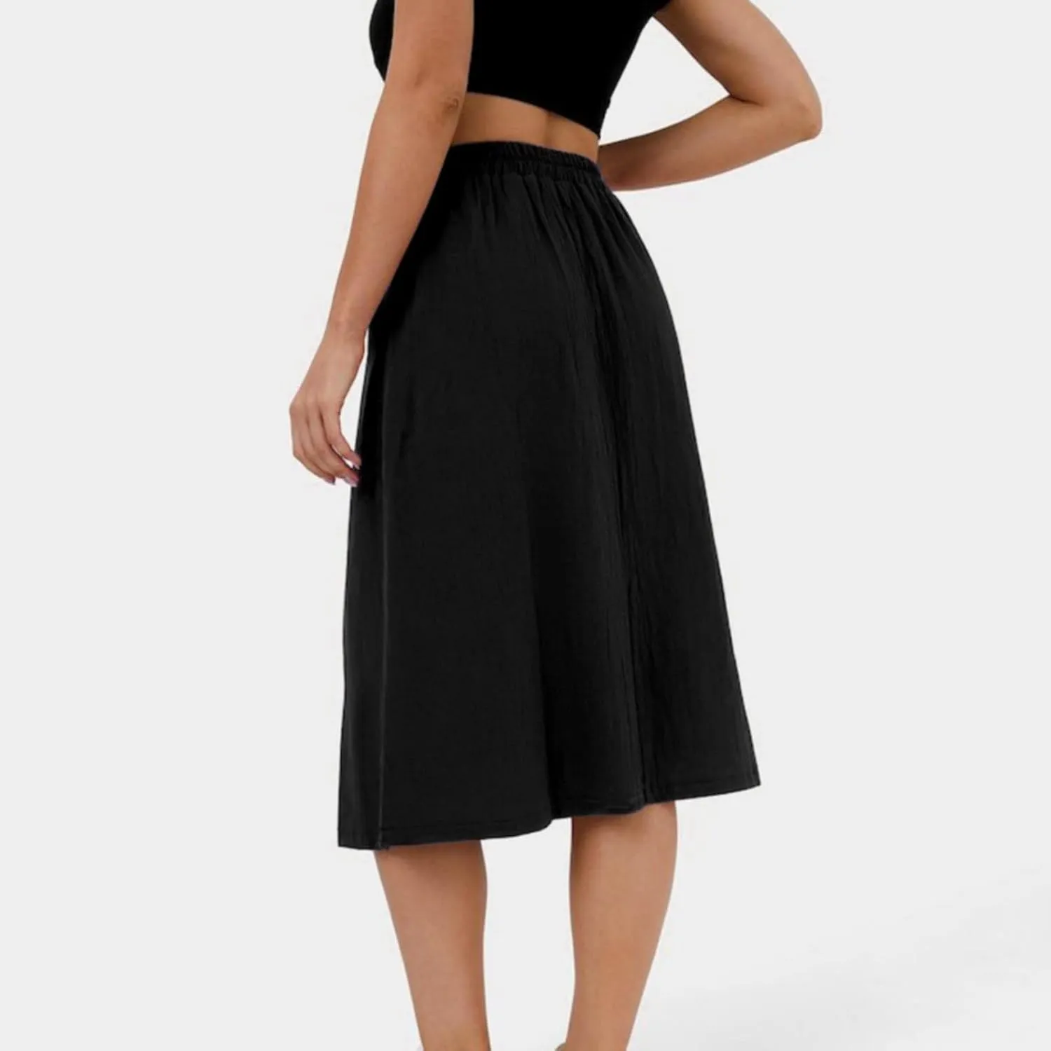 2023 Women Casual Skirts Frill Tie Waist A Line Midi Skirt with Pockets Sparkly Skirts