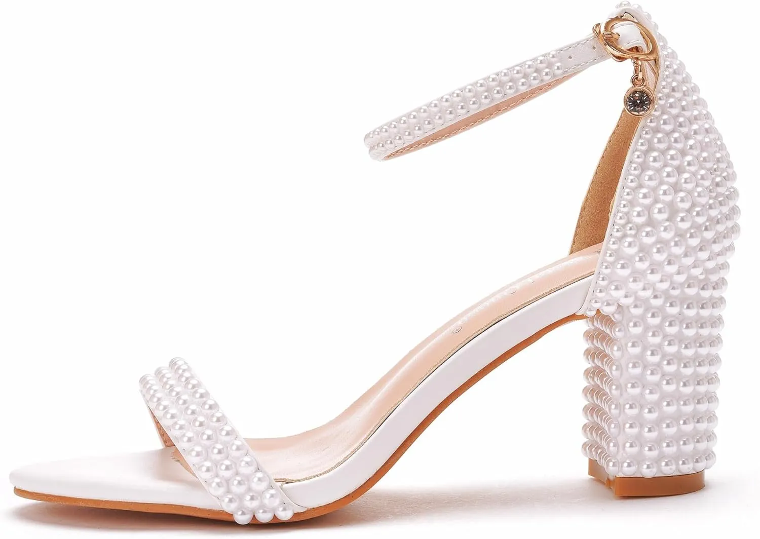 2.95'' Full Pearls Block Heels Sandals Peep Toe Rhinestone Women's Chunky Heel Pump Shoes For Bride Wedding Party Evening Dress Shoes
