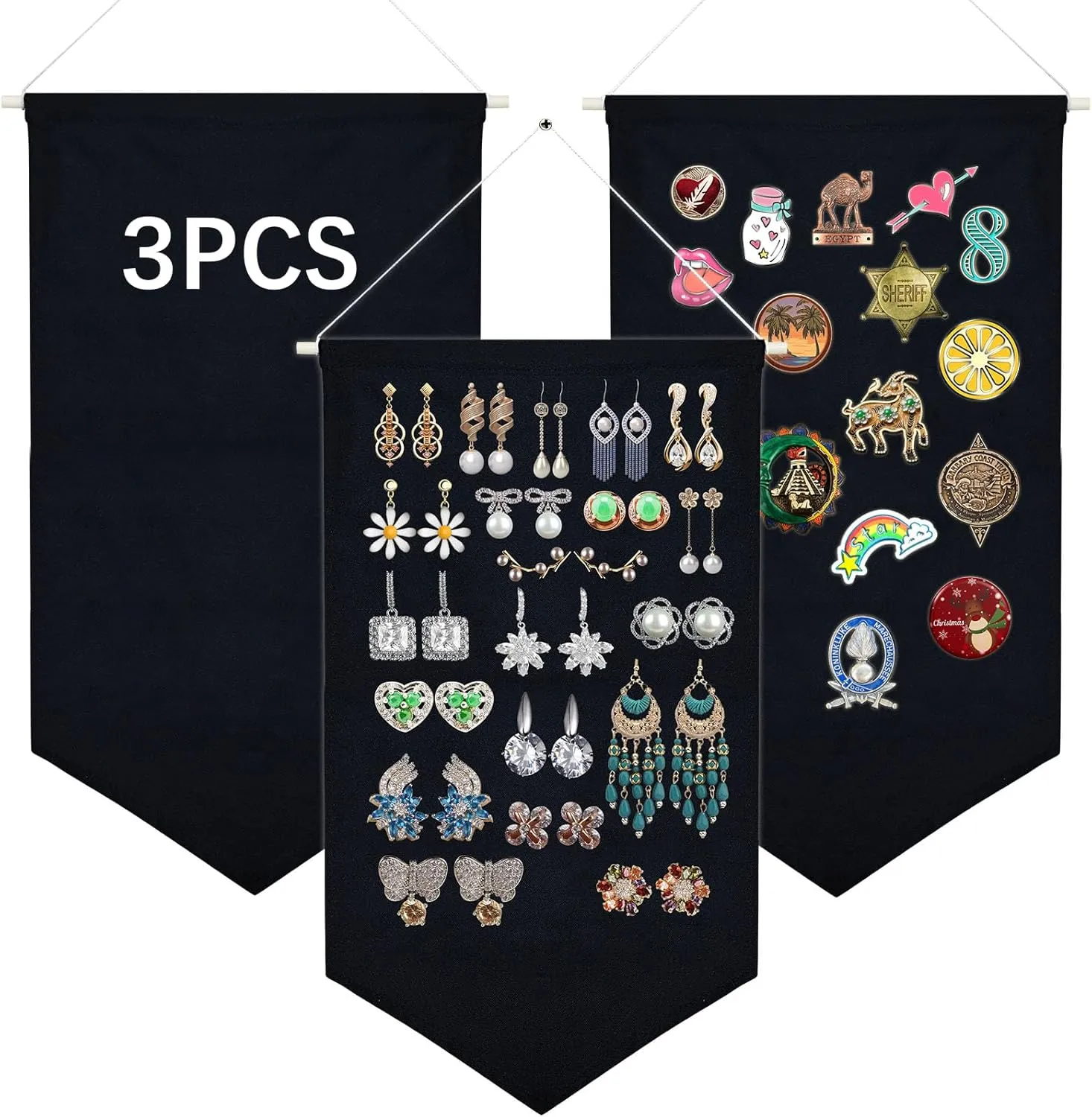 3 PCS Canvas Banners Wall Hanging Brooch Jewelry Storage Case Stand Enamel Pin Display, Sublimation blank Banner,Holder Earrings Necklace Pin Collection Organizer