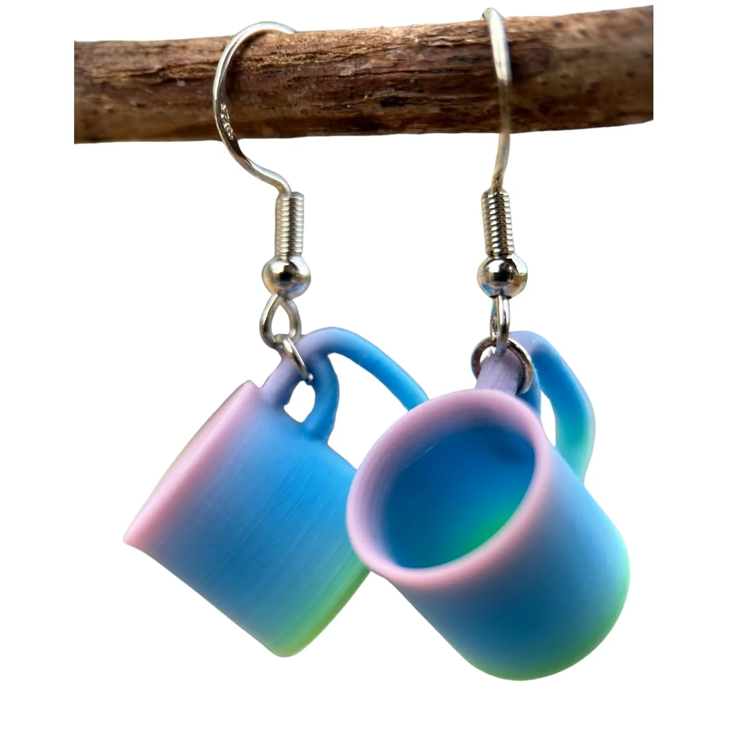 3D Print Mug Earrings and accessories for women and girls coffee caffeine lovers enthusiasts quirky modern contemporary artsy adorable mini tiny cute unique (Gradient Pink-Green-Blue (Batch 1))
