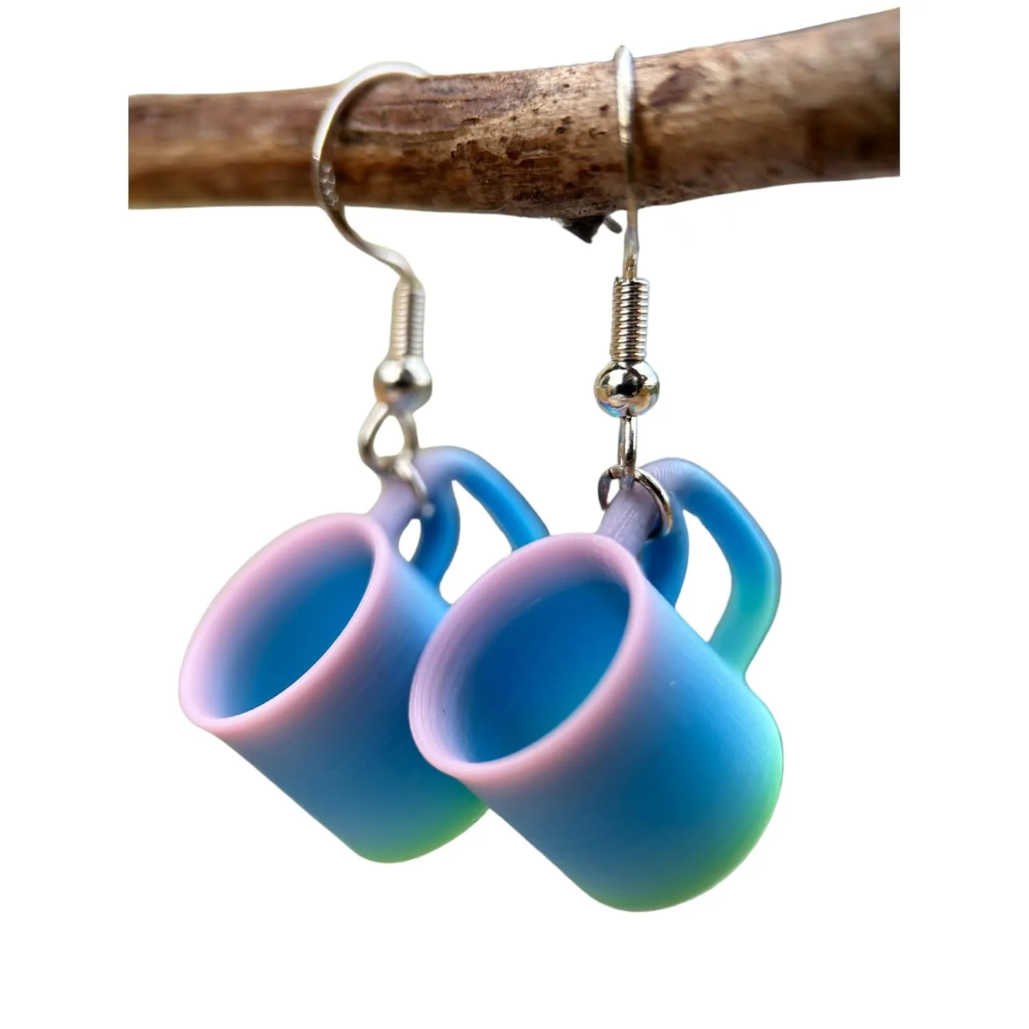 3D Print Mug Earrings and accessories for women and girls coffee caffeine lovers enthusiasts quirky modern contemporary artsy adorable mini tiny cute unique (Gradient Pink-Green-Blue (Batch 1))
