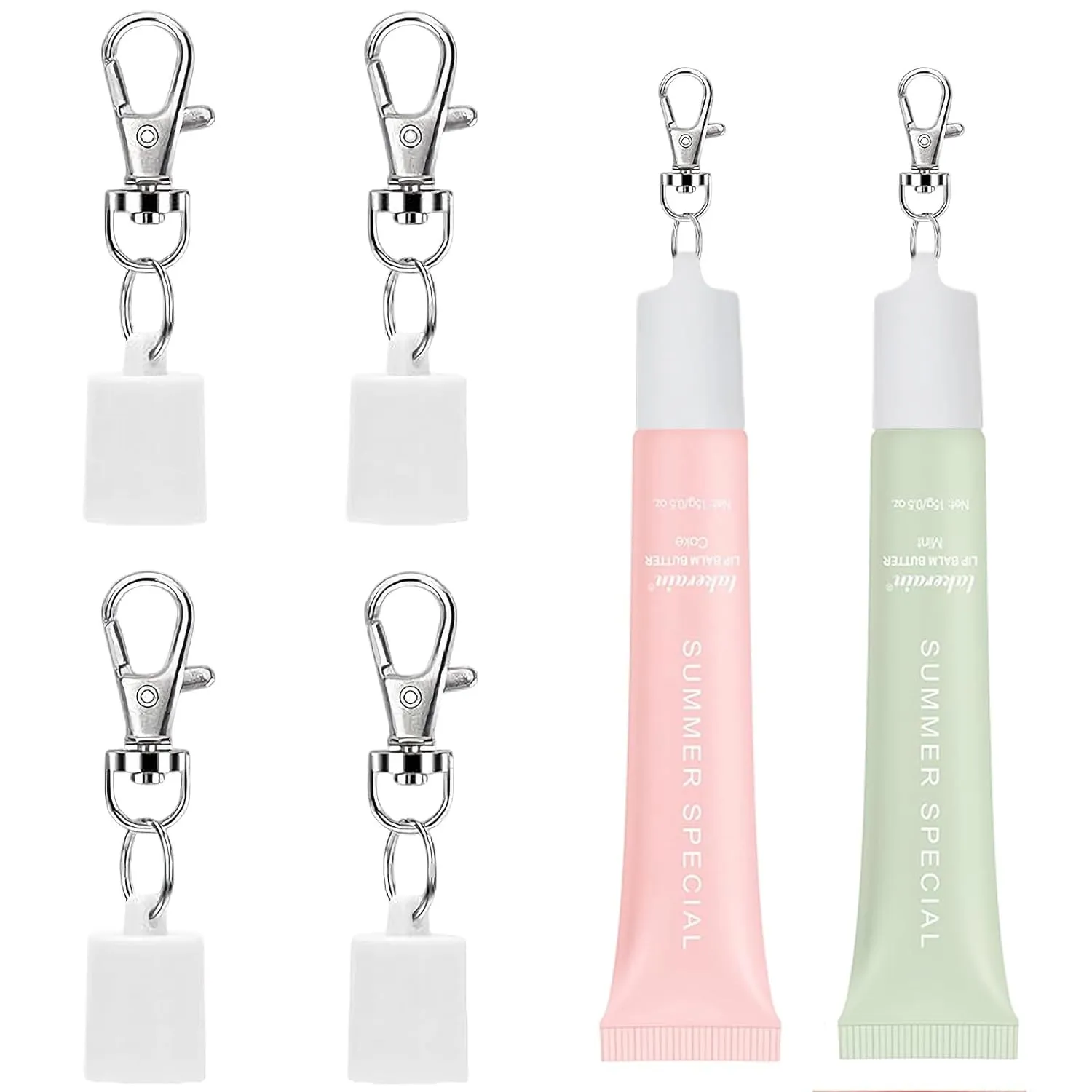 4Pcs Keychain Cap for Summer Fridays Lip Balm,Portable Lip Gloss Holder Keychain with Metal Clip,Universal Lip Balm Case for Aquaphor,Bubble Balms and Travel Essentials
