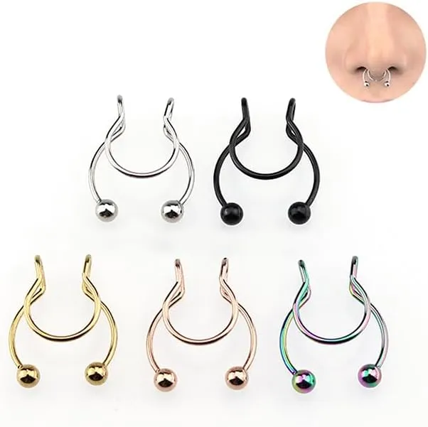 4Pcs Stainless Steel Nose Rings Hoop Gradient Nose Studs Nose Screw Bone Silver Rose Gold Black Rainbow Pack for Women Men