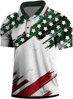4th of July USA Polo T Shirts for Men Short Sleeve Patriotic Graphic Golf Shirts Button Collar T Shirt Polo Shirts