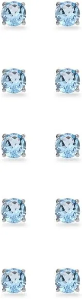 5-Pair Set Sterling Silver Gemstone 3mm Round Stud Earrings