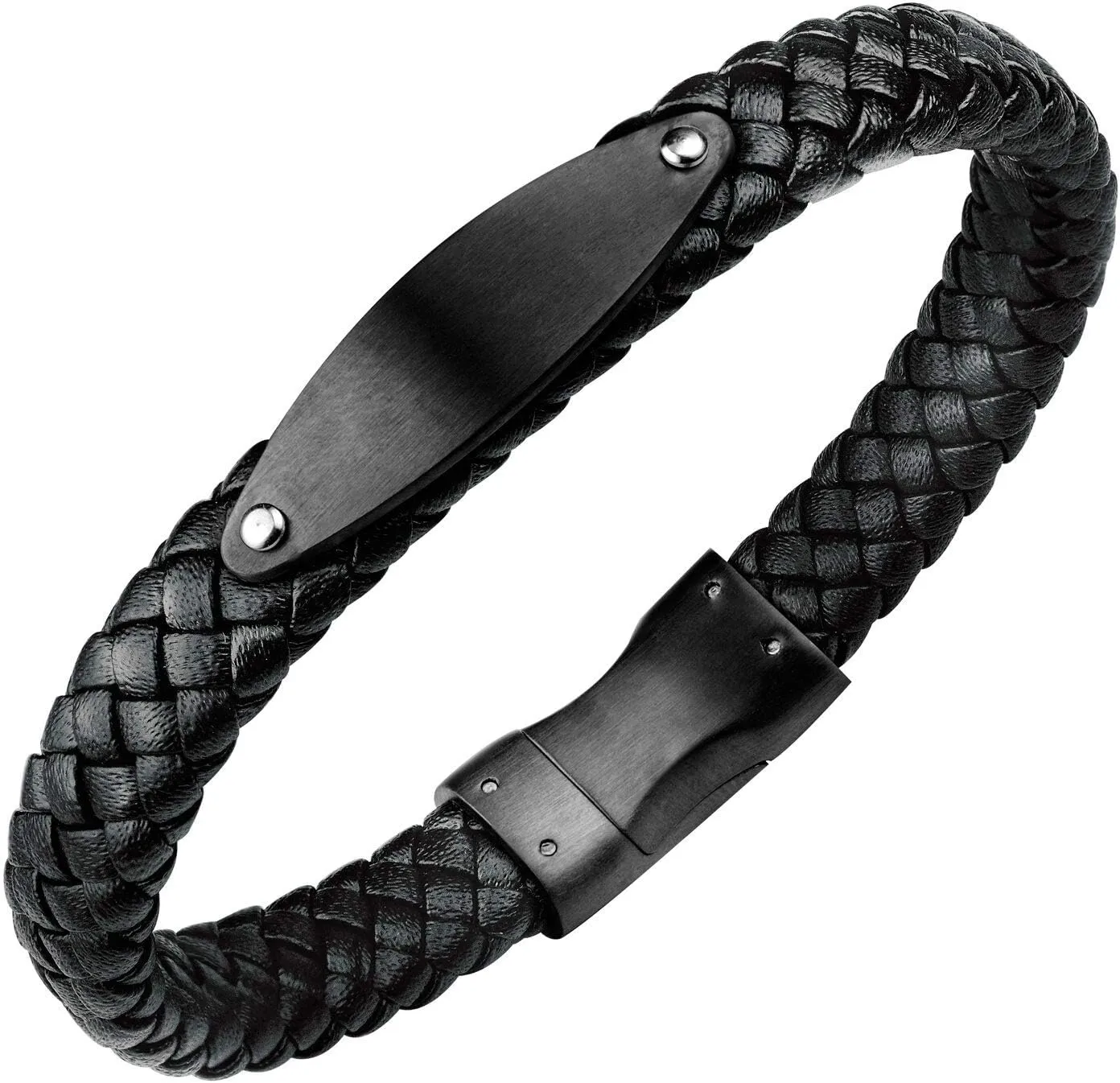 555Jewelry Stainless Steel Braided Wrap Leather Plate Cord Magnet Lock Bracelet