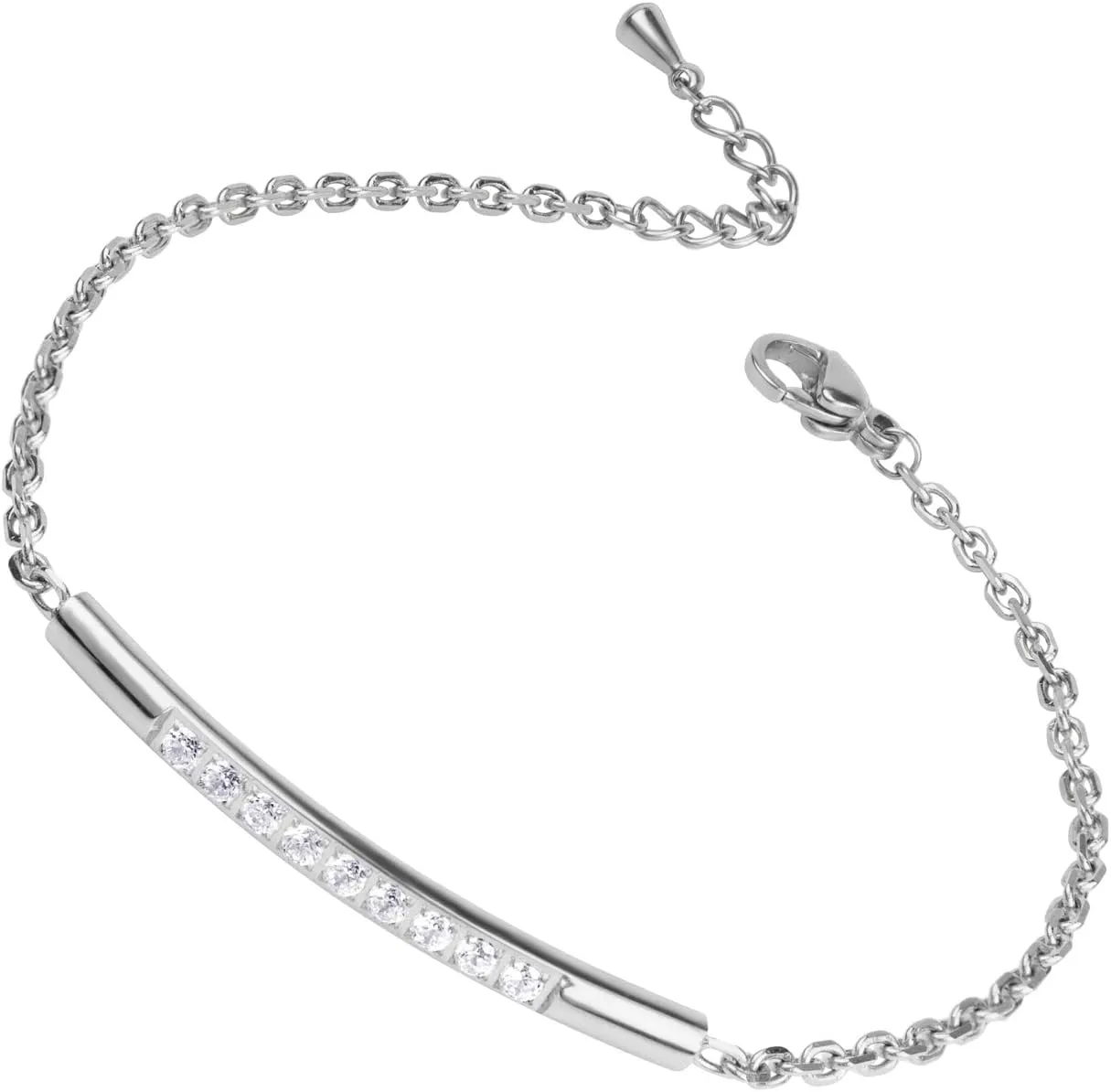 555Jewelry Womens Sparkly Cubic Zirconia Cylinder Bar Stainless Steel Bracelet