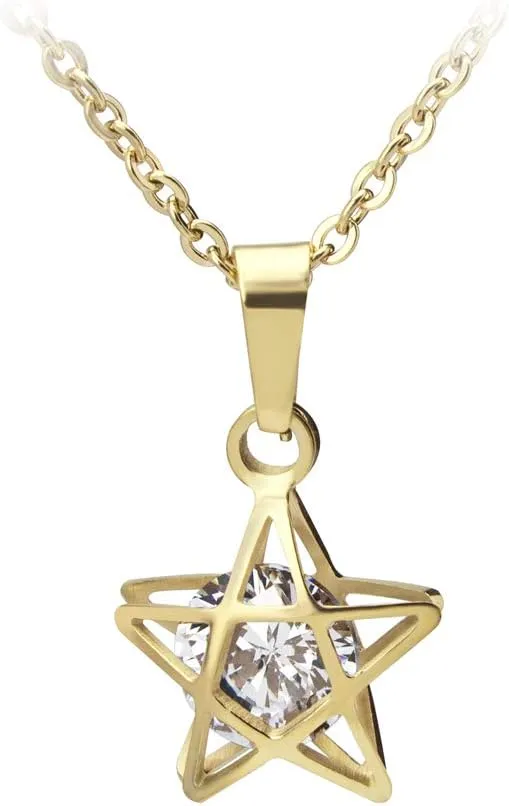 555Jewelry Womens Stainless Steel Star Cubic Zirconia Minimal Pendant Necklace