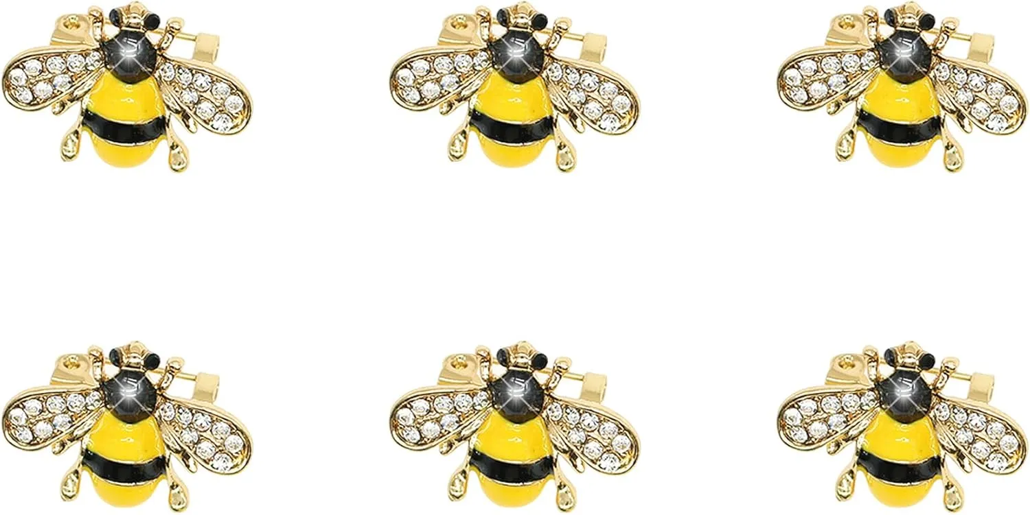 6 Pack Cute Funny Rhinestone Bee Brooches Pin Set Fashion Enamel Crystal Animal Insect Themed Bags Backpacks Jackets Hat Lapel Brooch for Women Gold Plated