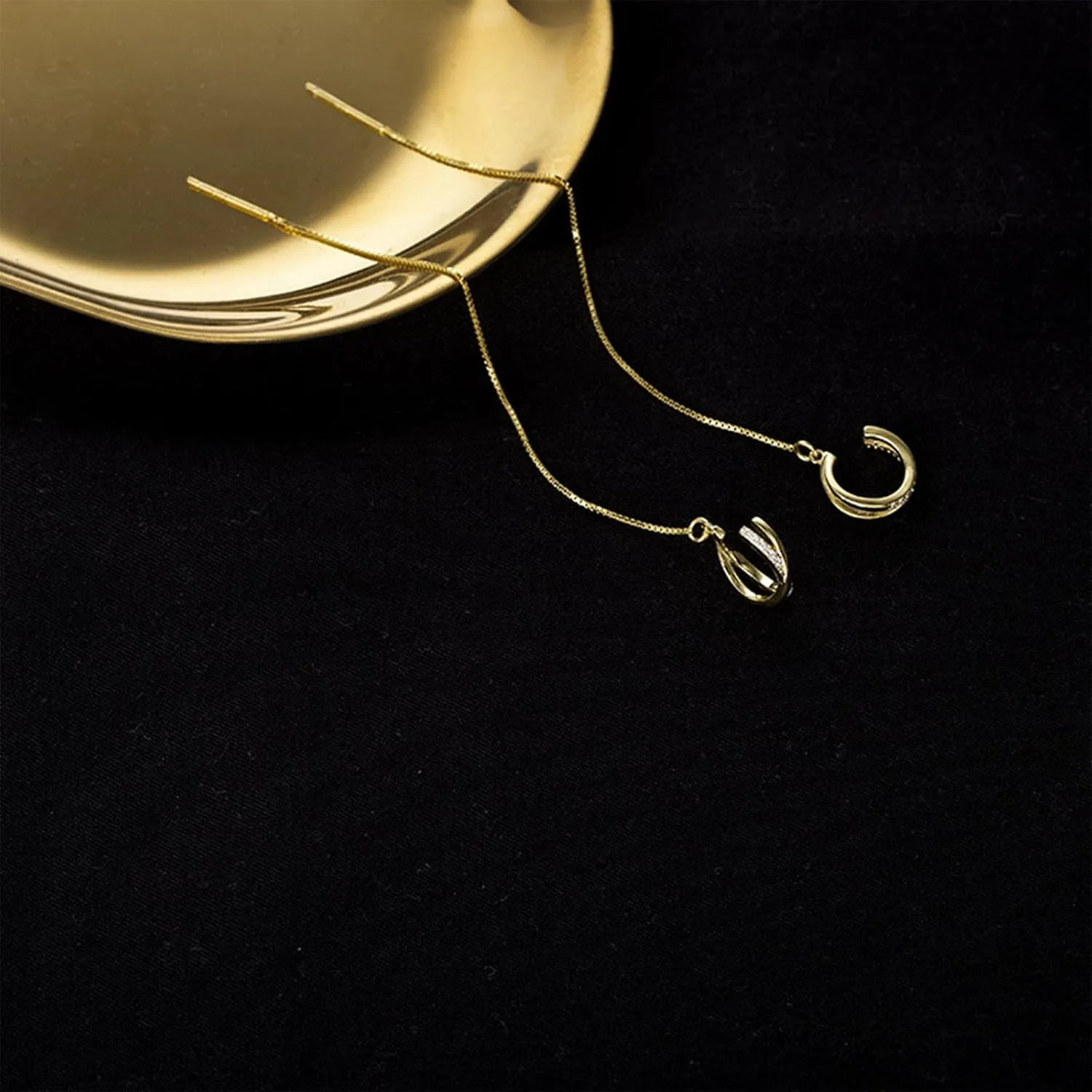 925 Sterling Silver Cuff Chain Earrings Wrap Tassel Earrings for Women Long Threader Earring Dangly Double Piercing Jewelry