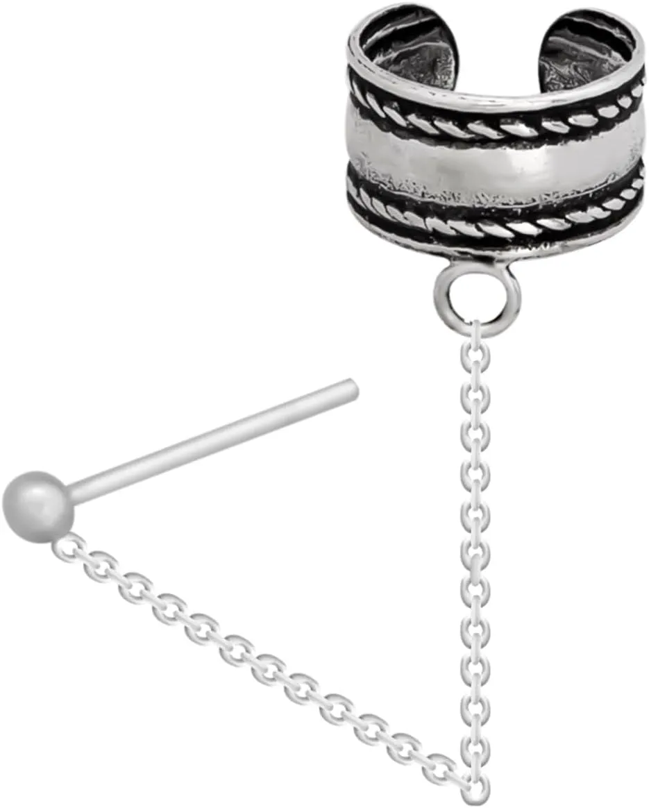 925 Sterling Silver Oxidized Chain Ear Cuff