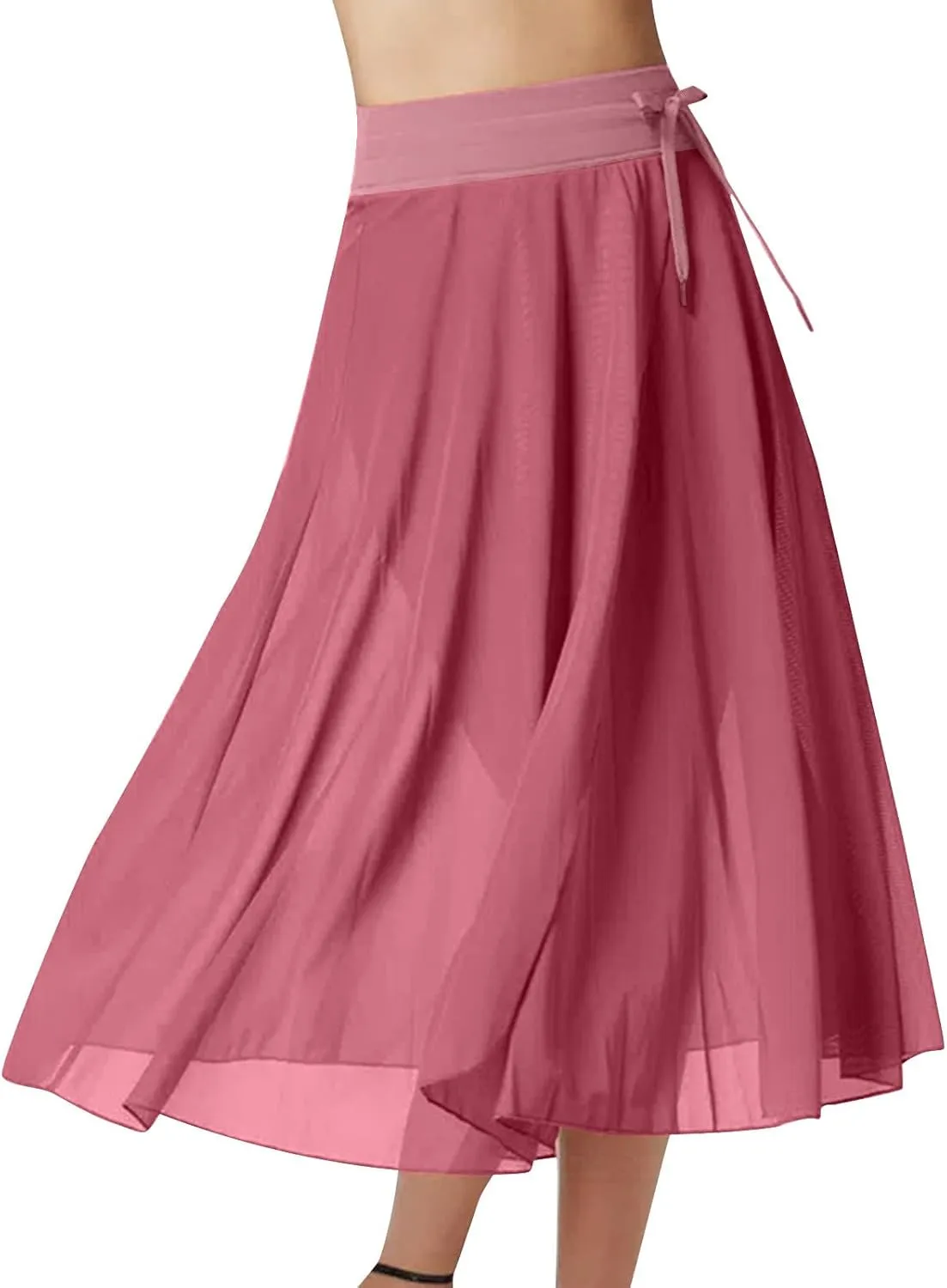 A Line Skirts Women Elastic Waist Front Drawstring Skirt Patchwork Lightweight Flowy Skirts Swing A-line Skirts