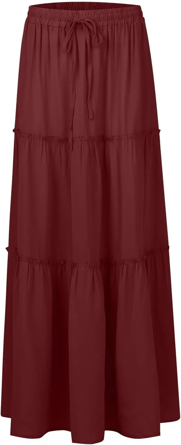 ADHOWBEW Boho Skirts for Women Floral Print African Cotton High Waist Smocked Sexy Beach Skirts