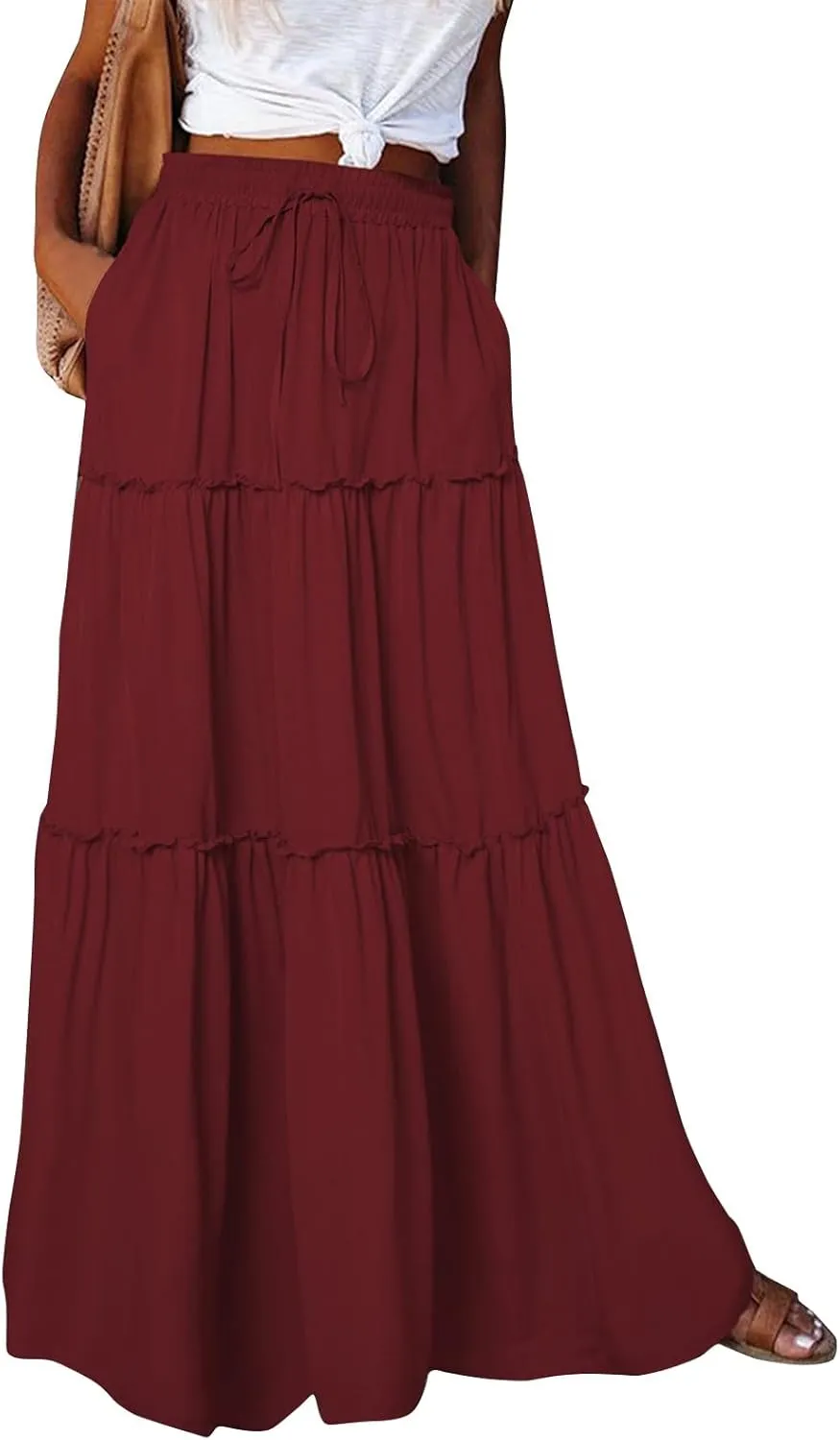 ADHOWBEW Boho Skirts for Women Floral Print African Cotton High Waist Smocked Sexy Beach Skirts
