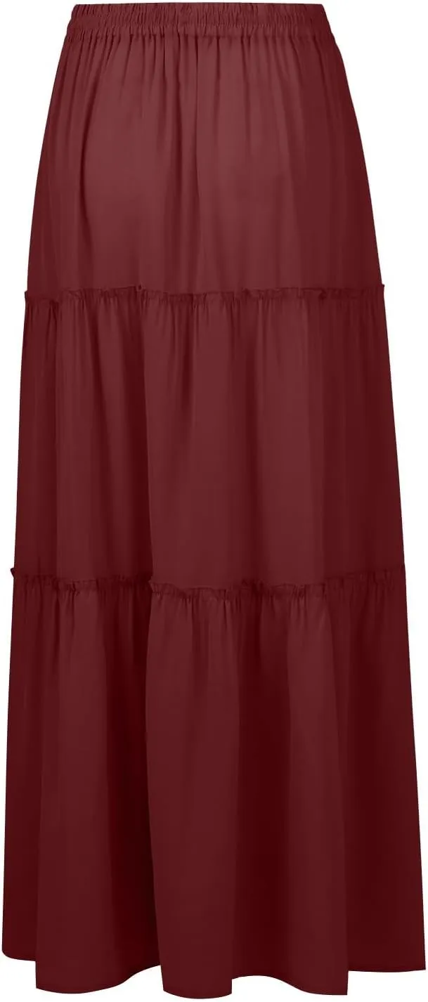 ADHOWBEW Boho Skirts for Women Floral Print African Cotton High Waist Smocked Sexy Beach Skirts
