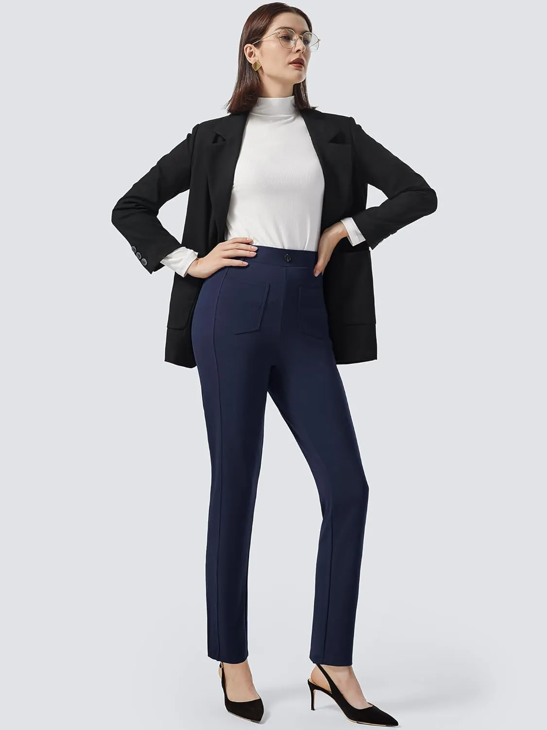 AFITNE Women's Yoga Dress Pants High Waisted Pull On Straight Leg Pants Stretchy Casual Business Work Slacks with Pockets