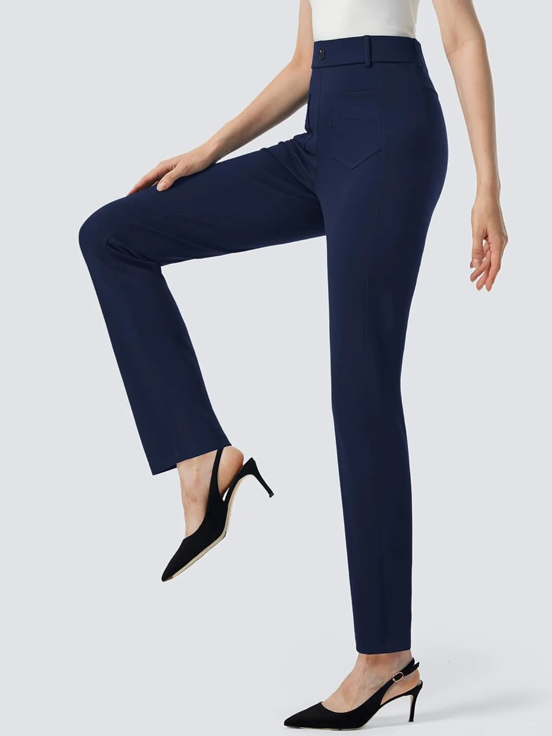 AFITNE Women's Yoga Dress Pants High Waisted Pull On Straight Leg Pants Stretchy Casual Business Work Slacks with Pockets