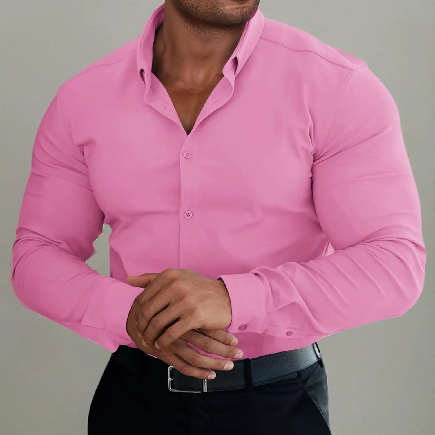 Alimens & Gentle Men's Dress Shirts Long Sleeve Wrinkle-Resistant Solid Stretch Button Down Shirt