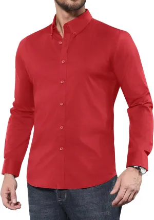Alimens & Gentle Men's Dress Shirts Long Sleeve Wrinkle-Resistant Solid Stretch Button Down Shirt