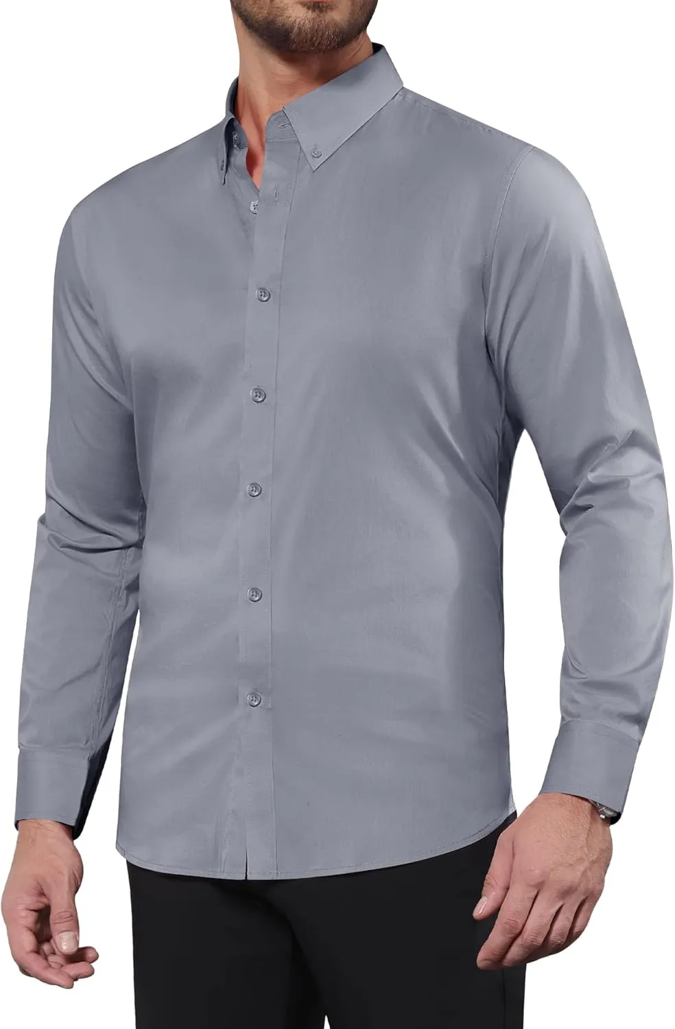 Alimens & Gentle Men's Dress Shirts Long Sleeve Wrinkle-Resistant Solid Stretch Button Down Shirt