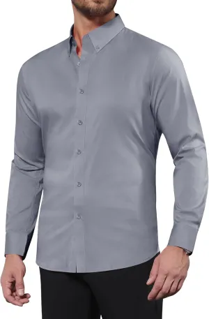 Alimens & Gentle Men's Dress Shirts Long Sleeve Wrinkle-Resistant Solid Stretch Button Down Shirt