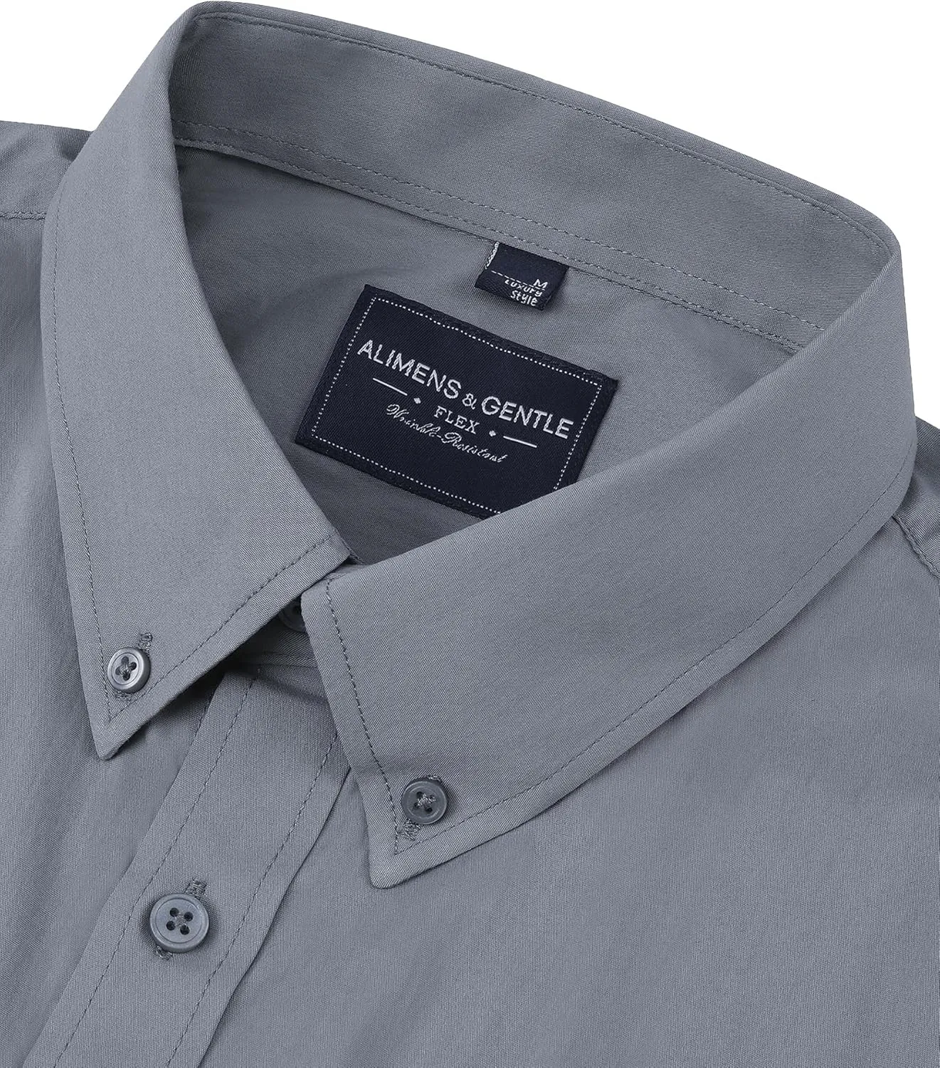 Alimens & Gentle Men's Dress Shirts Long Sleeve Wrinkle-Resistant Solid Stretch Button Down Shirt