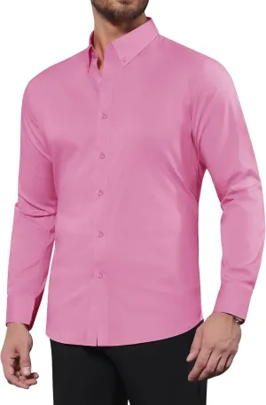 Alimens & Gentle Men's Dress Shirts Long Sleeve Wrinkle-Resistant Solid Stretch Button Down Shirt