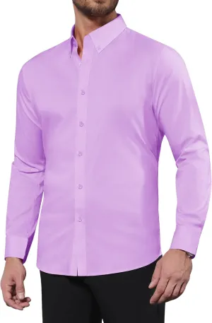 Alimens & Gentle Men's Dress Shirts Long Sleeve Wrinkle-Resistant Solid Stretch Button Down Shirt