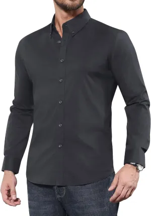 Alimens & Gentle Men's Dress Shirts Long Sleeve Wrinkle-Resistant Solid Stretch Button Down Shirt