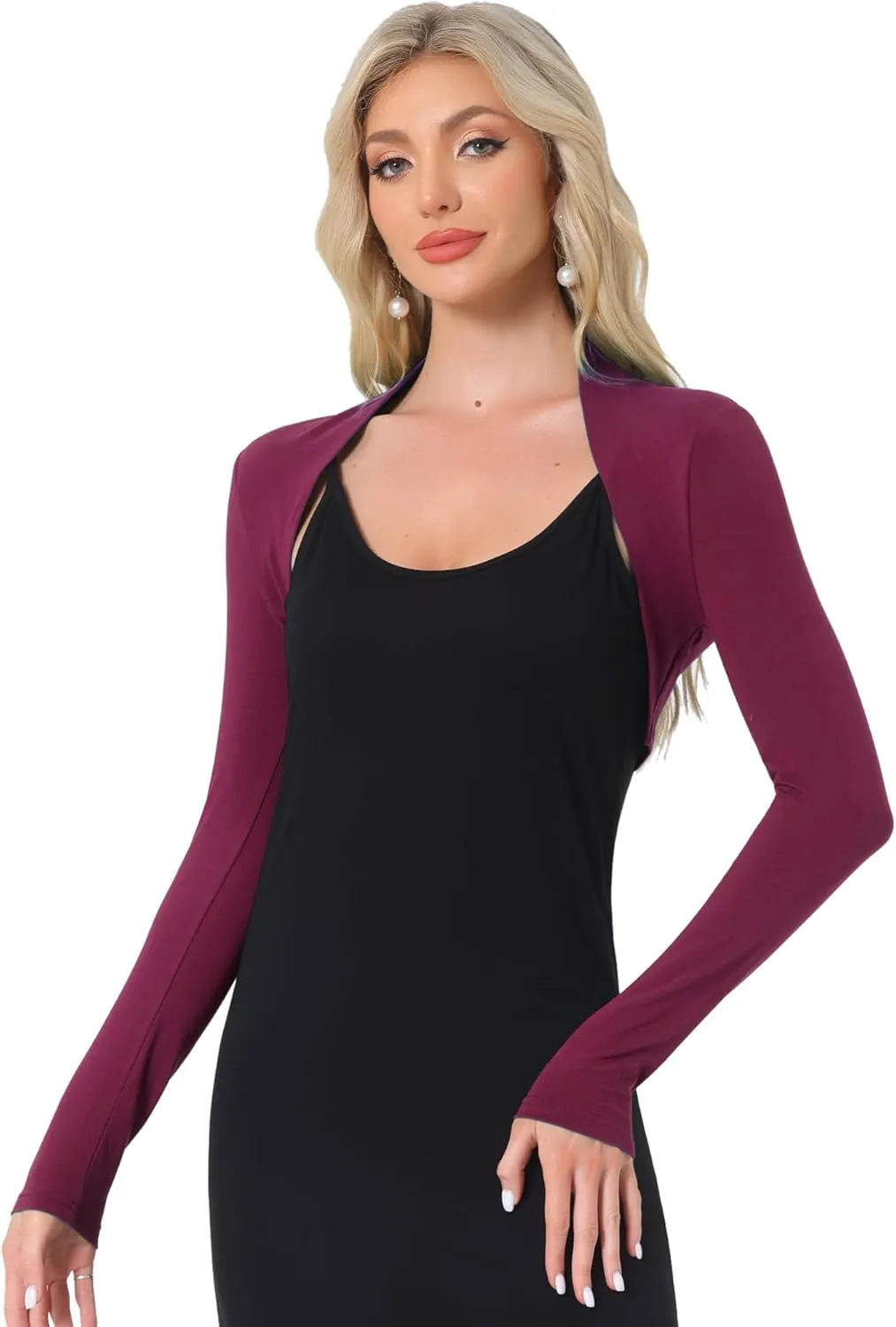 Allegra K Elegant Shrugs for Women's Long Sleeve Cotton Knit Open Front Bolero Shrug