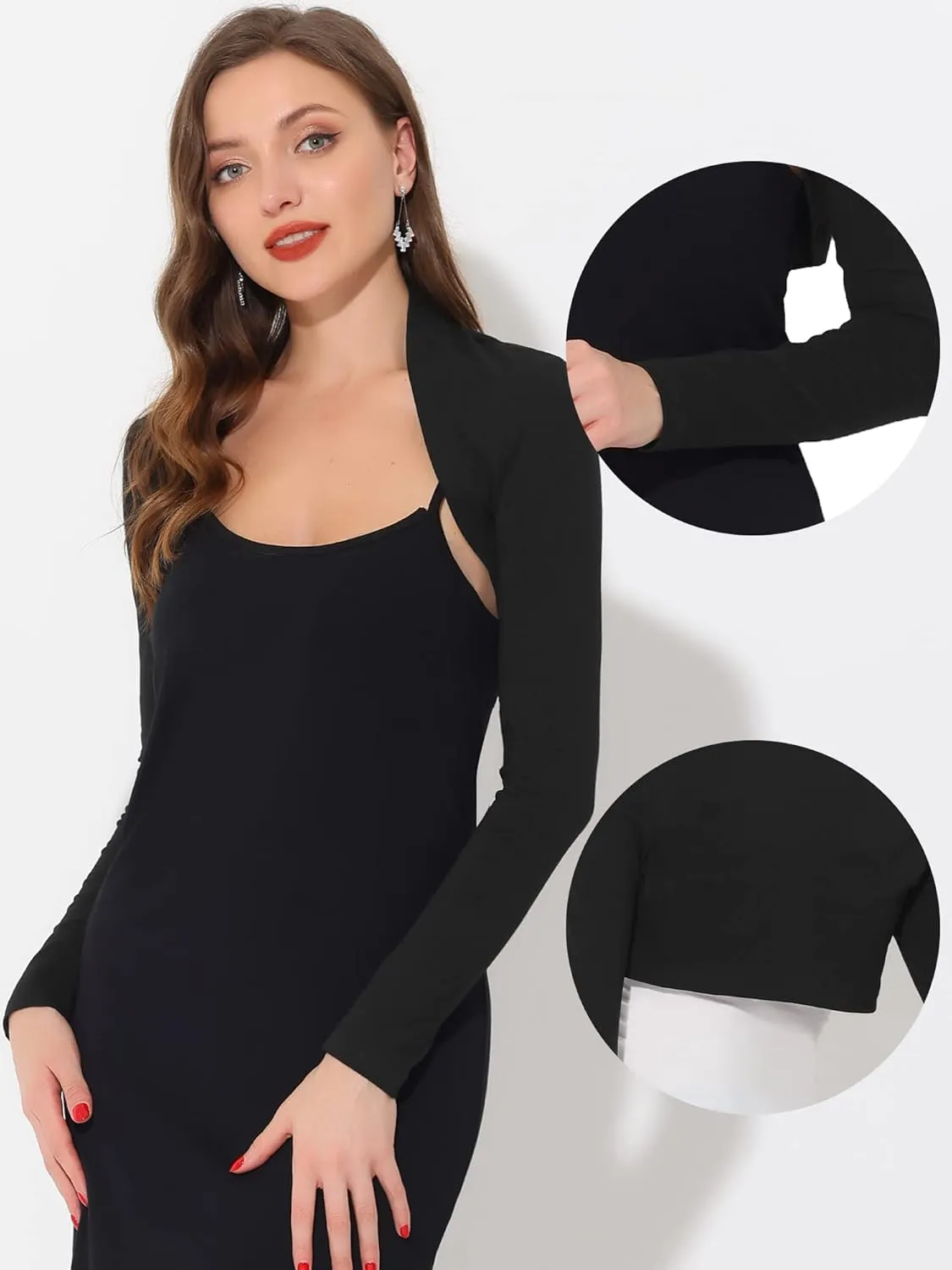 Allegra K Elegant Shrugs for Women's Long Sleeve Cotton Knit Open Front Bolero Shrug