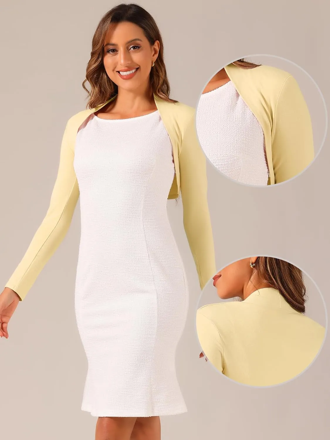 Allegra K Elegant Shrugs for Women's Long Sleeve Cotton Knit Open Front Bolero Shrug