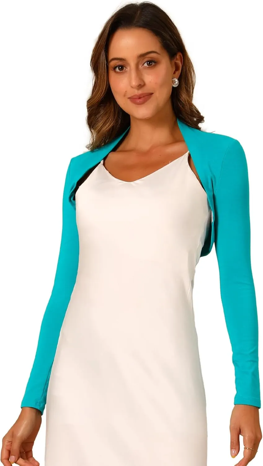 Allegra K Elegant Shrugs for Women's Long Sleeve Cotton Knit Open Front Bolero Shrug